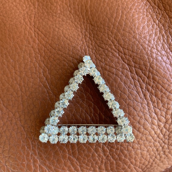 Triangle Double Layer Prong Set Rhinestone Pin Brooch - Picture 8 of 10